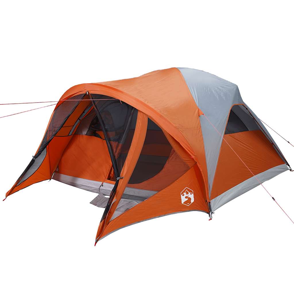 vidaXL Family Tent Tunnel 6-Person Grey and Orange Waterproof