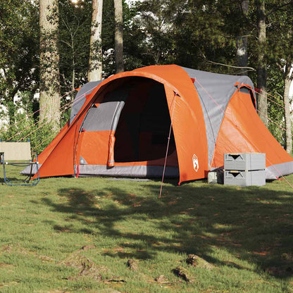 vidaXL Family Tent Dome 6-Person Grey and Orange Waterproof - 375 x 225 x 176 cm