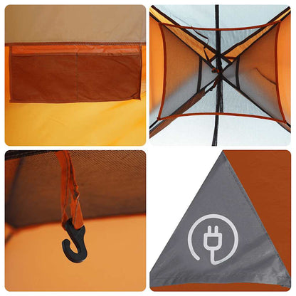 vidaXL Family Tent Dome 6-Person Grey and Orange Waterproof - 375 x 225 x 176 cm