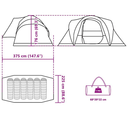 vidaXL Family Tent Dome 6-Person Grey and Orange Waterproof - 375 x 225 x 176 cm