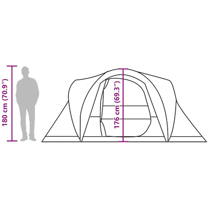 vidaXL Family Tent Dome 6-Person Grey and Orange Waterproof - 375 x 225 x 176 cm