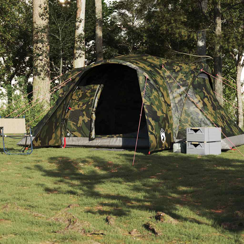 vidaXL Family Tent Dome 6-Person Camouflage Waterproof - Green - 375 x 225 x 176 cm
