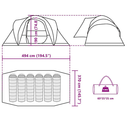 vidaXL Family Tent Dome 6-Person Green Waterproof - 494 x 370 x 190 cm