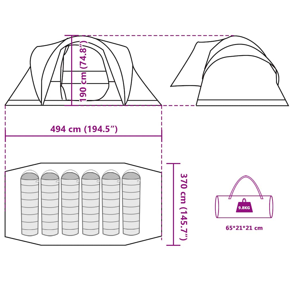 vidaXL Family Tent Dome 6-Person Camouflage Waterproof - Multicolour - 494 x 370 x 190 cm
