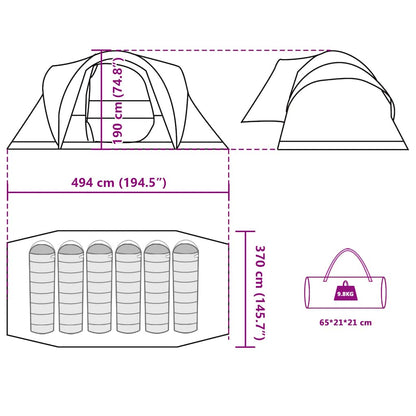 vidaXL Family Tent Dome 6-Person Camouflage Waterproof - Multicolour - 494 x 370 x 190 cm