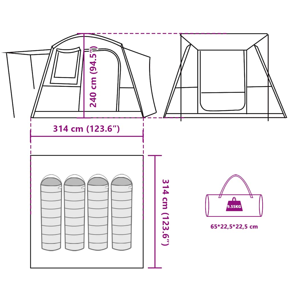 vidaXL Car Tent 4-Person Green Waterproof