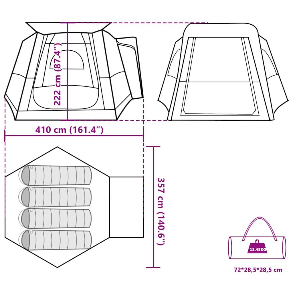 vidaXL Car Tent 4-Person Blue Waterproof - 37162