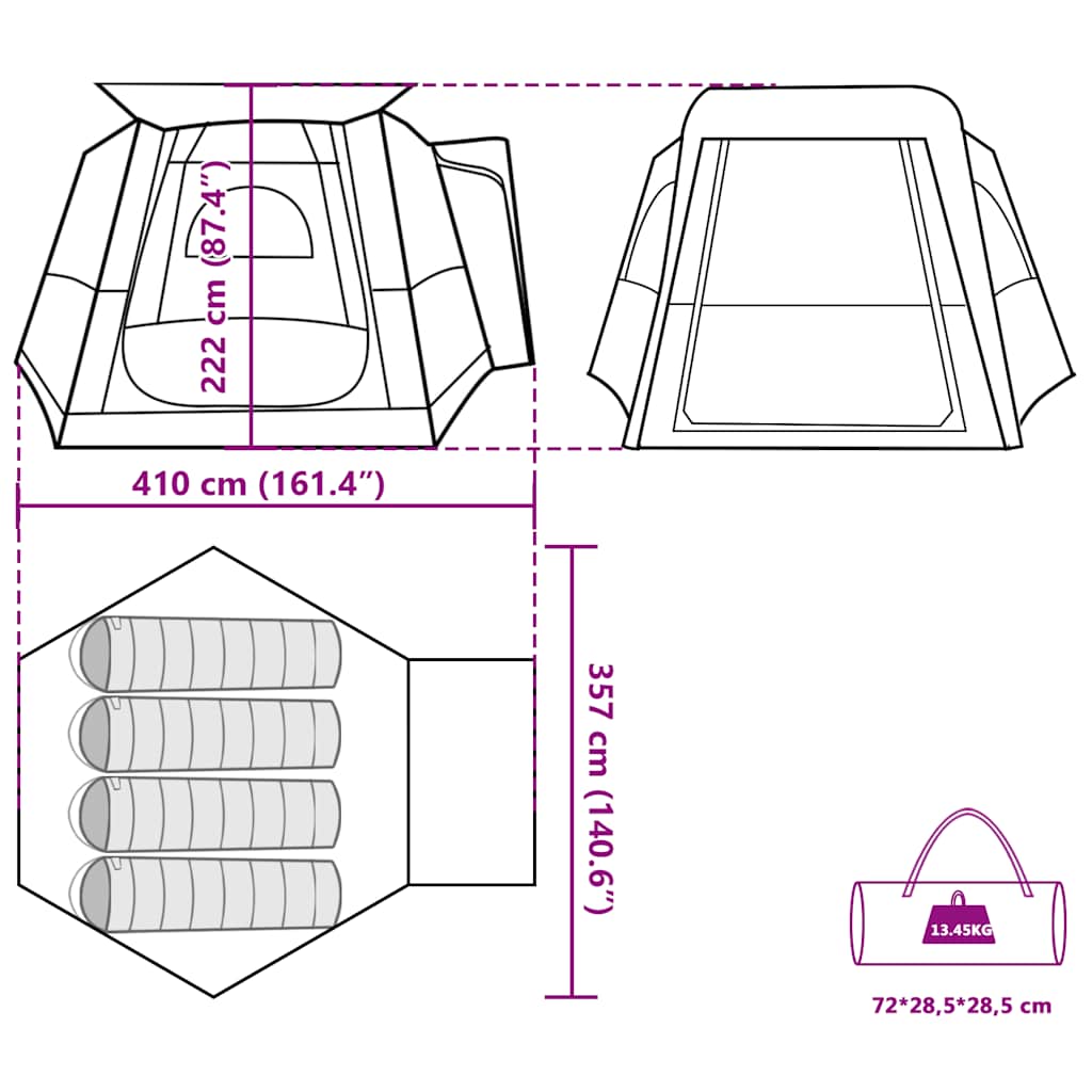vidaXL Car Tent 4-Person Grey and Orange Waterproof - 37175
