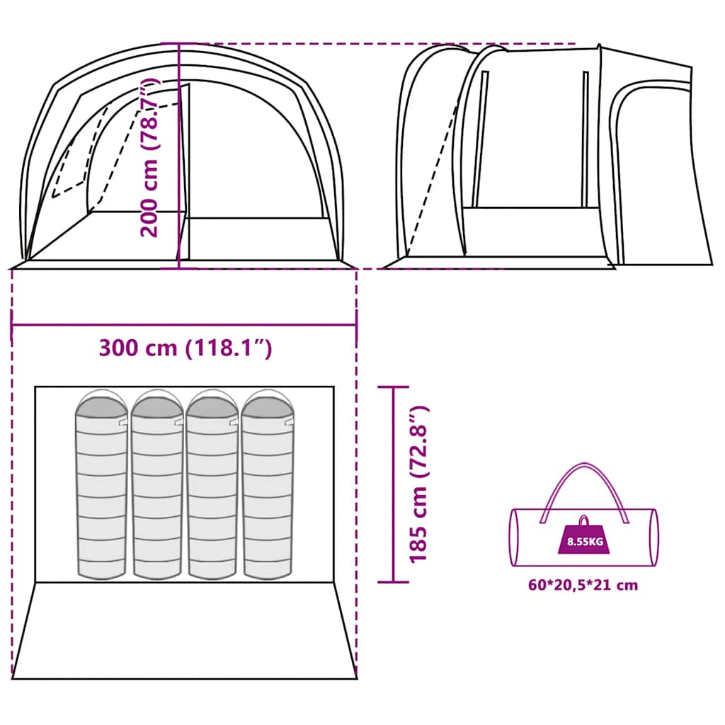vidaXL Car Tent 4-Person Green Waterproof - 37197