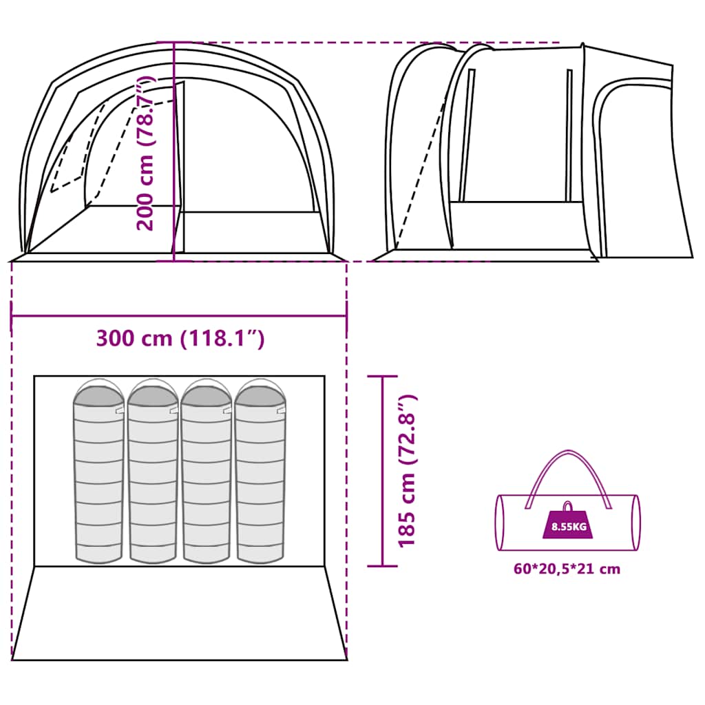 vidaXL Car Tent 4-Person Grey and Orange Waterproof - 37203