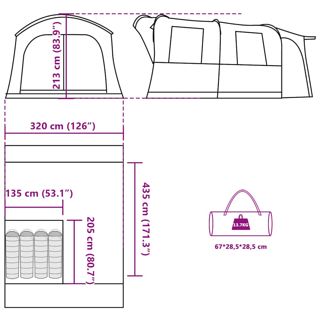 vidaXL Car Tent 4-Person Grey and Orange Waterproof - 37219