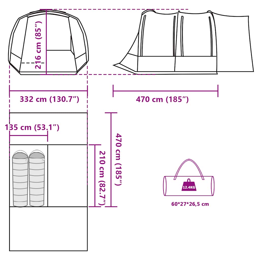 vidaXL Car Tent 2-Person Grey and Orange Waterproof - 37279