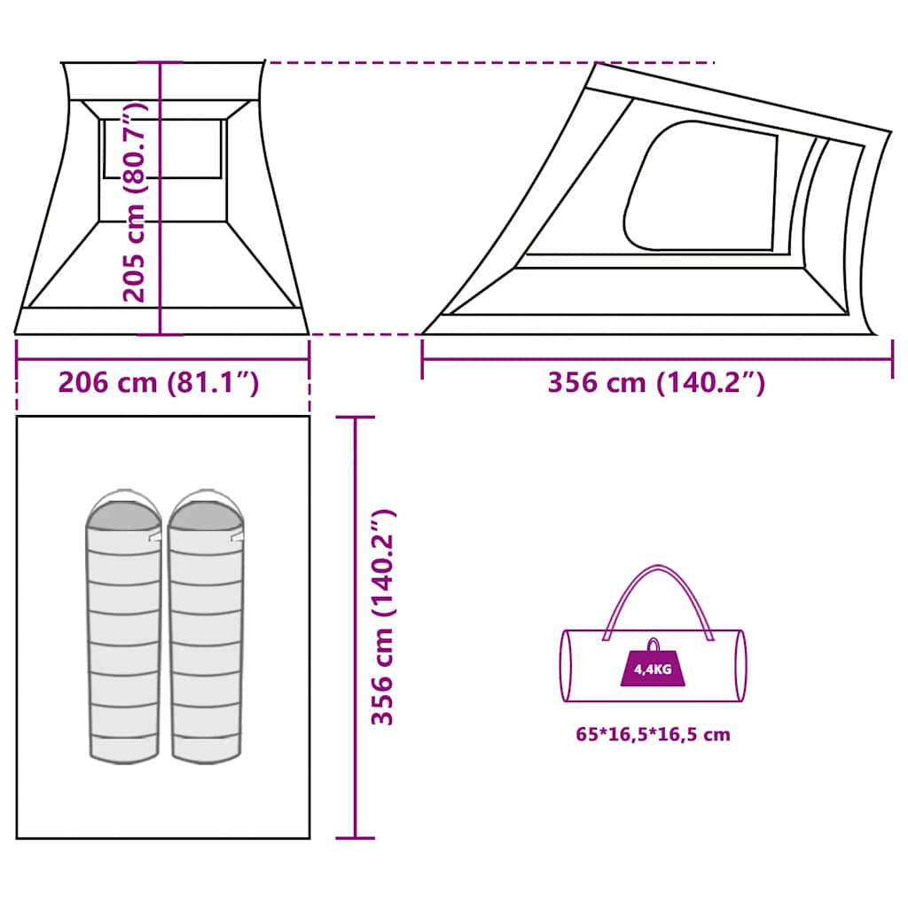vidaXL Car Tent 2-Person Olive Green Waterproof