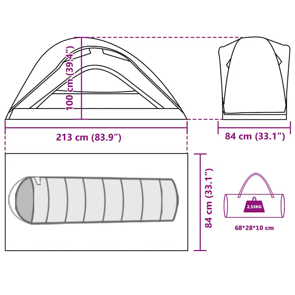 vidaXL Camping Tent 1-Person Green Waterproof