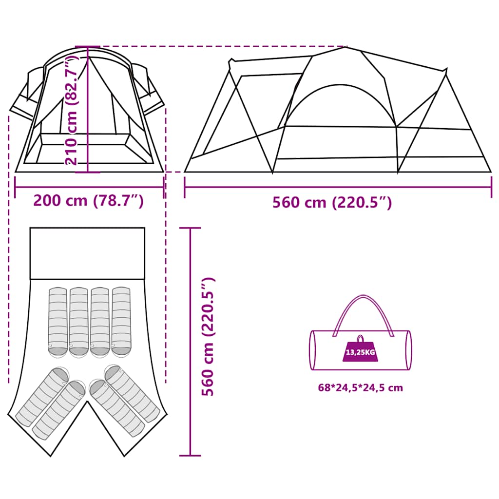 vidaXL Family Tent Tunnel 8-Person Blue Waterproof - 37490