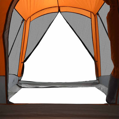 vidaXL Family Tent Tunnel 8-Person Grey and Orange Waterproof - 37493