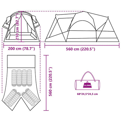 vidaXL Family Tent Tunnel 8-Person Grey and Orange Waterproof - 37493