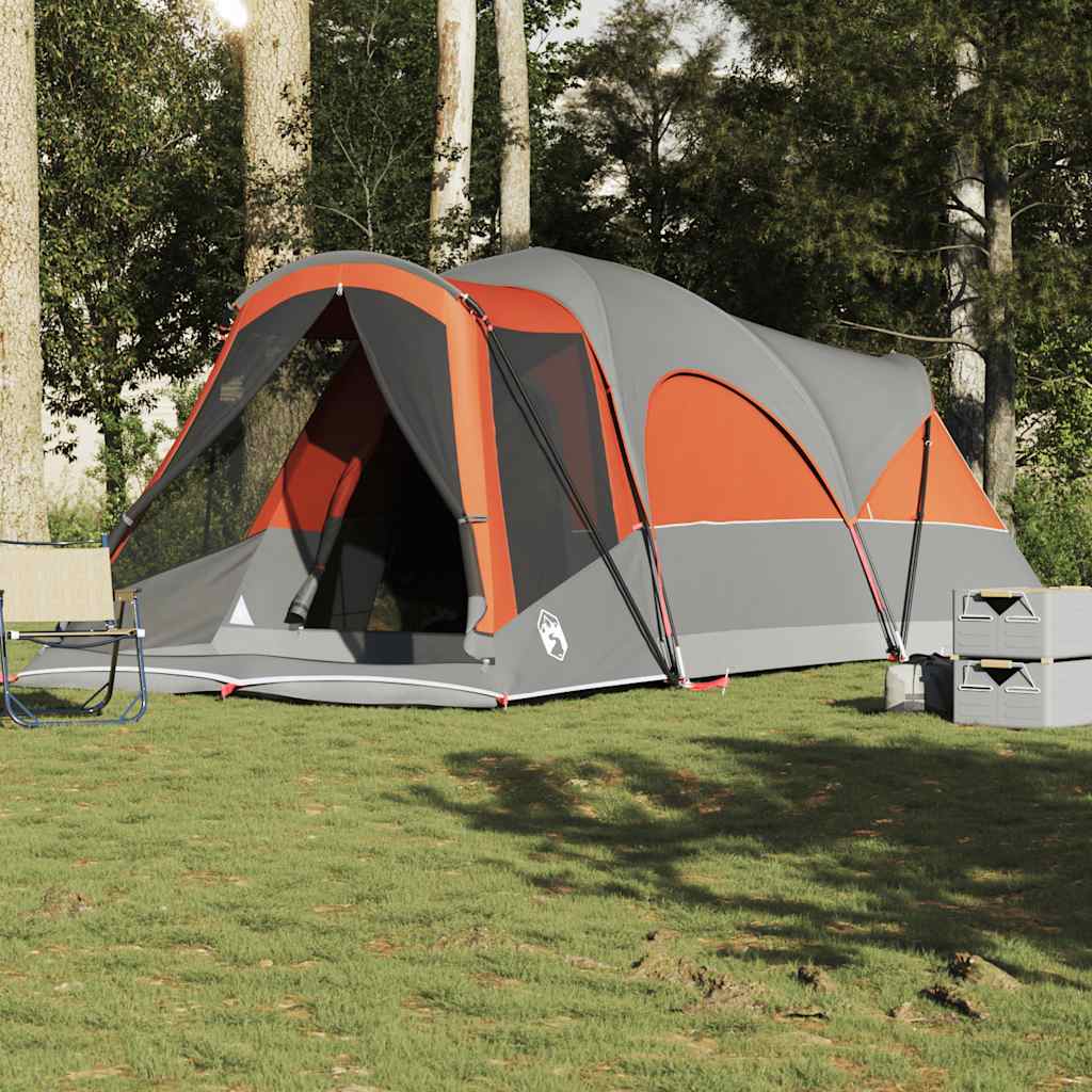 vidaXL Family Tent Tunnel 8-Person Grey and Orange Waterproof - 37493