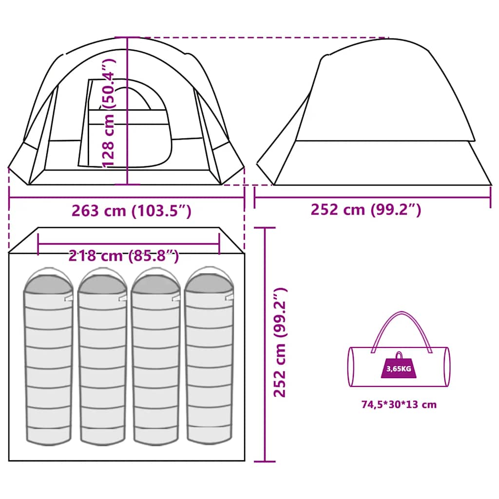 vidaXL Camping Tent Cabin 4-Person Blue Waterproof - 37536
