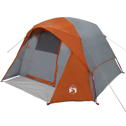 vidaXL Camping Tent Cabin 4-Person Grey and Orange Waterproof - 37543