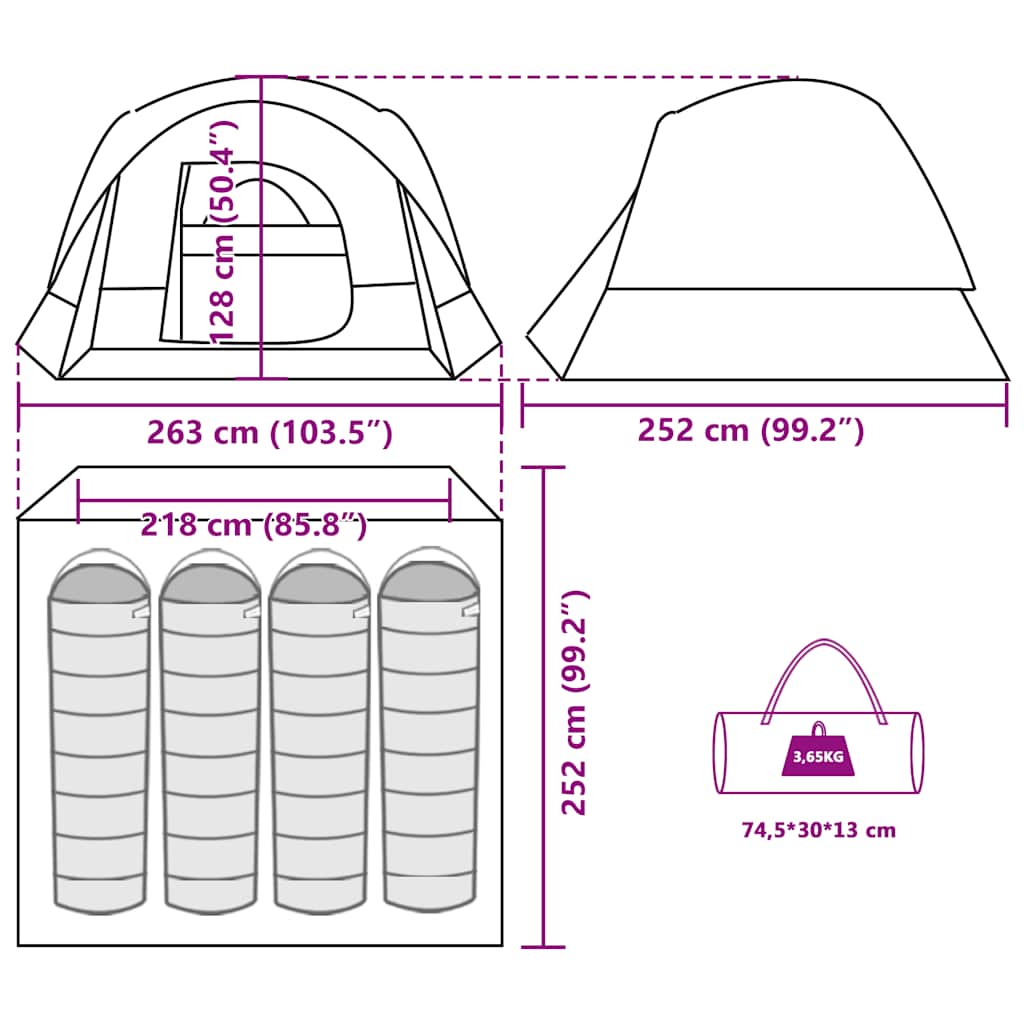 vidaXL Camping Tent Cabin 4-Person Grey and Orange Waterproof - 37543