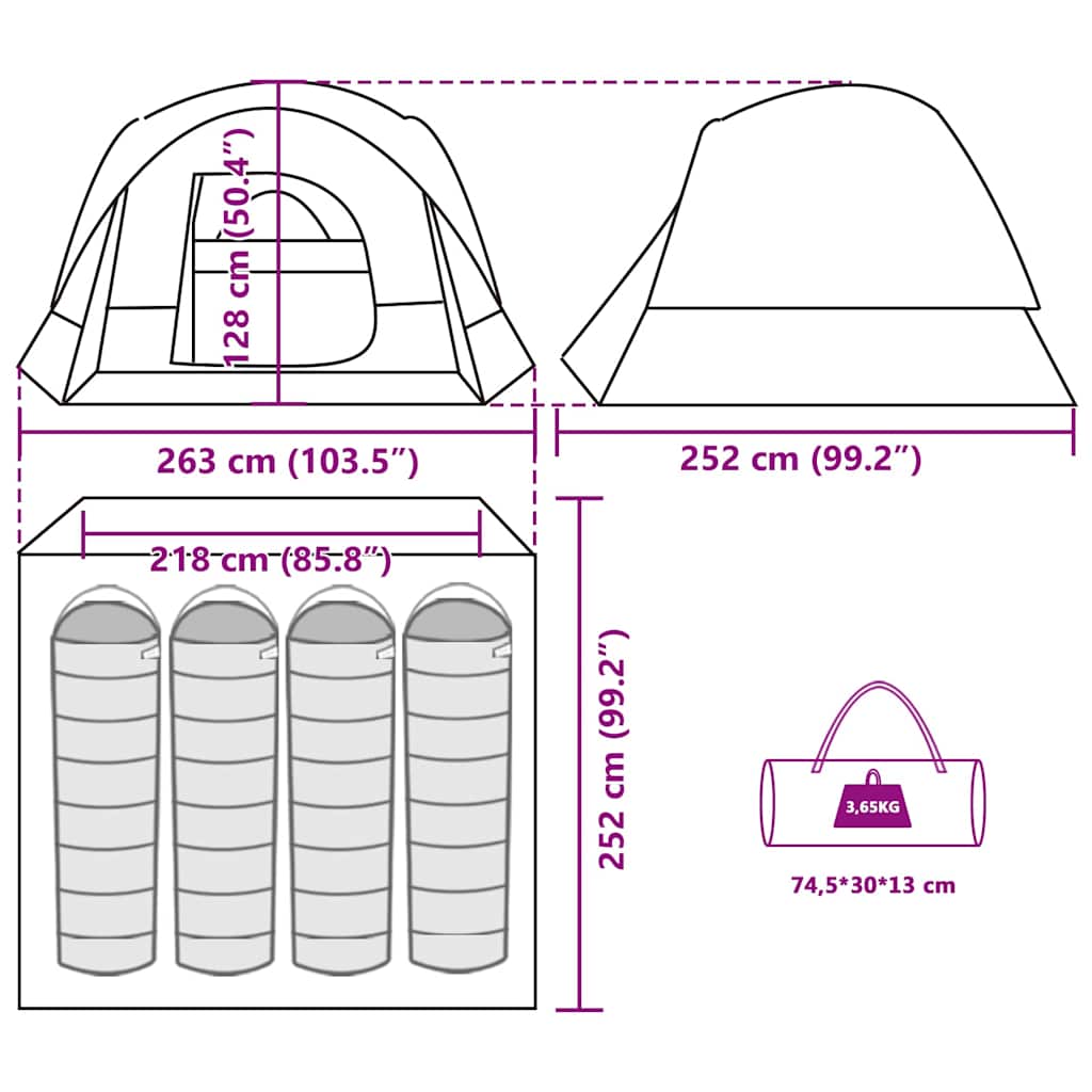 vidaXL Camping Tent Cabin 4-Person White Blackout Fabric Waterproof