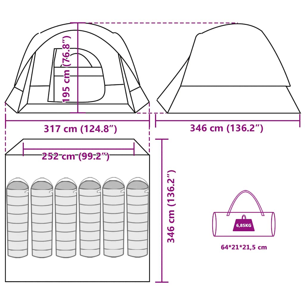 vidaXL Family Tent Cabin 6-Person Green Waterproof - 37555