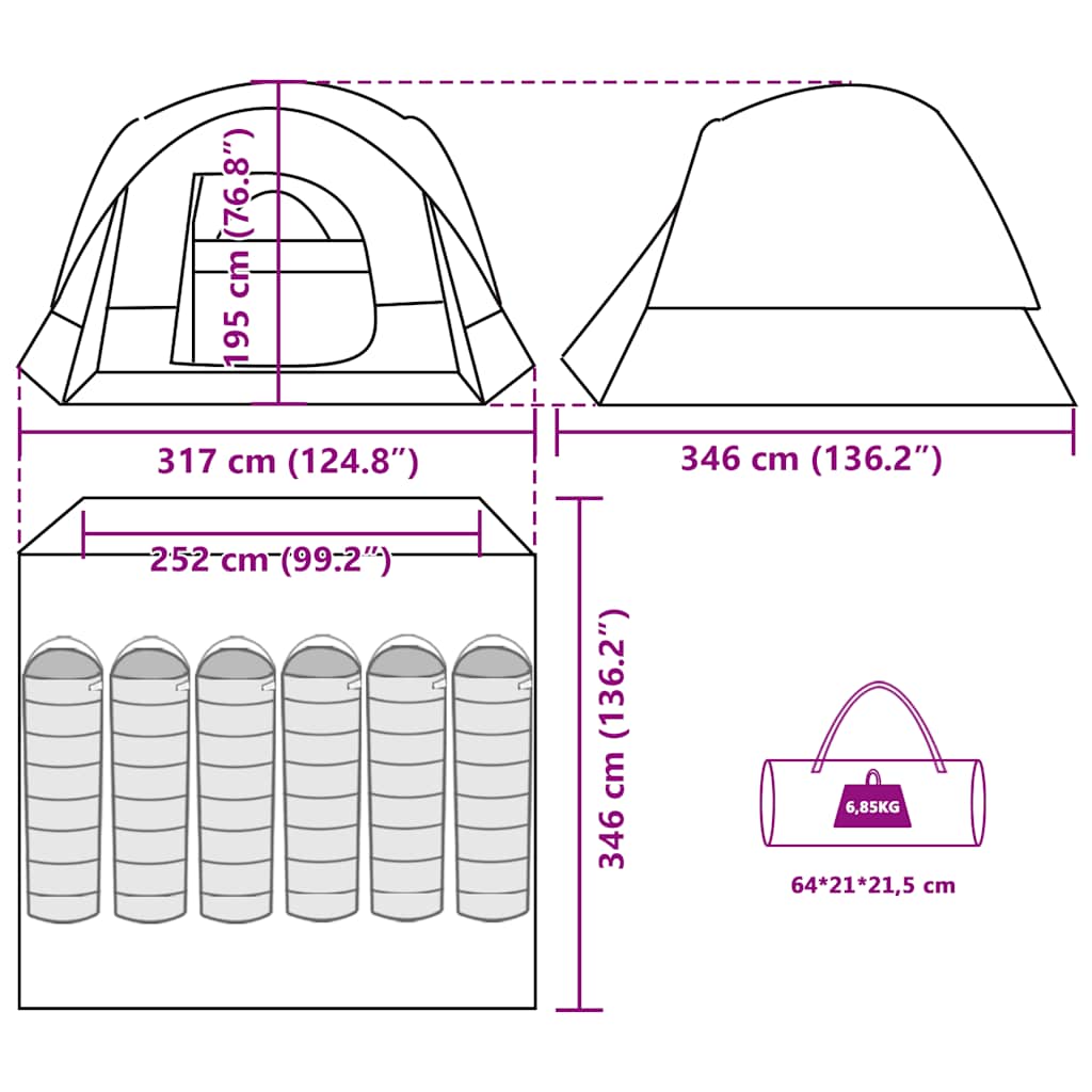 vidaXL Family Tent Cabin 6-Person Blue Waterproof - 37559