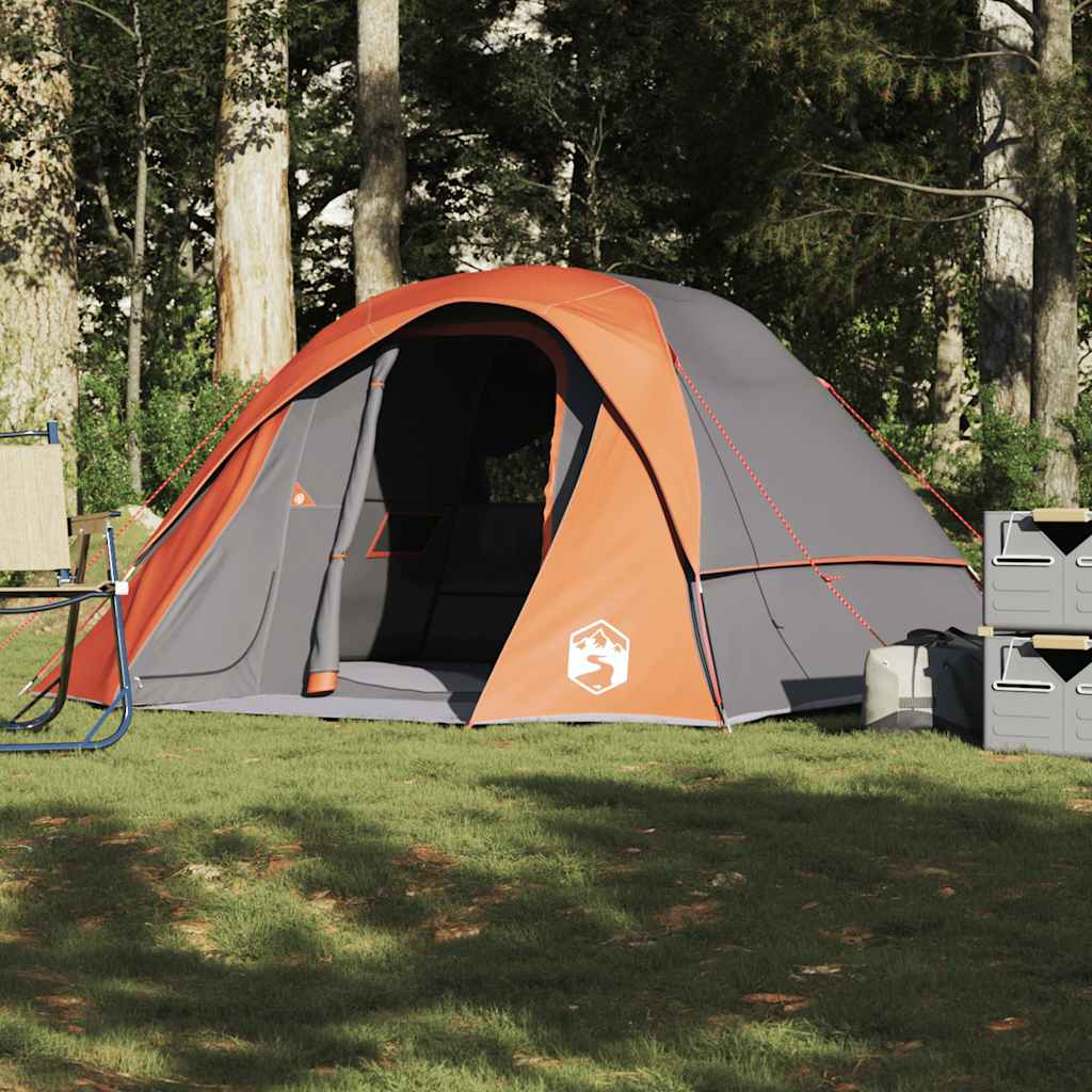 vidaXL Family Tent Cabin 6-Person Grey and Orange Waterproof - 37572