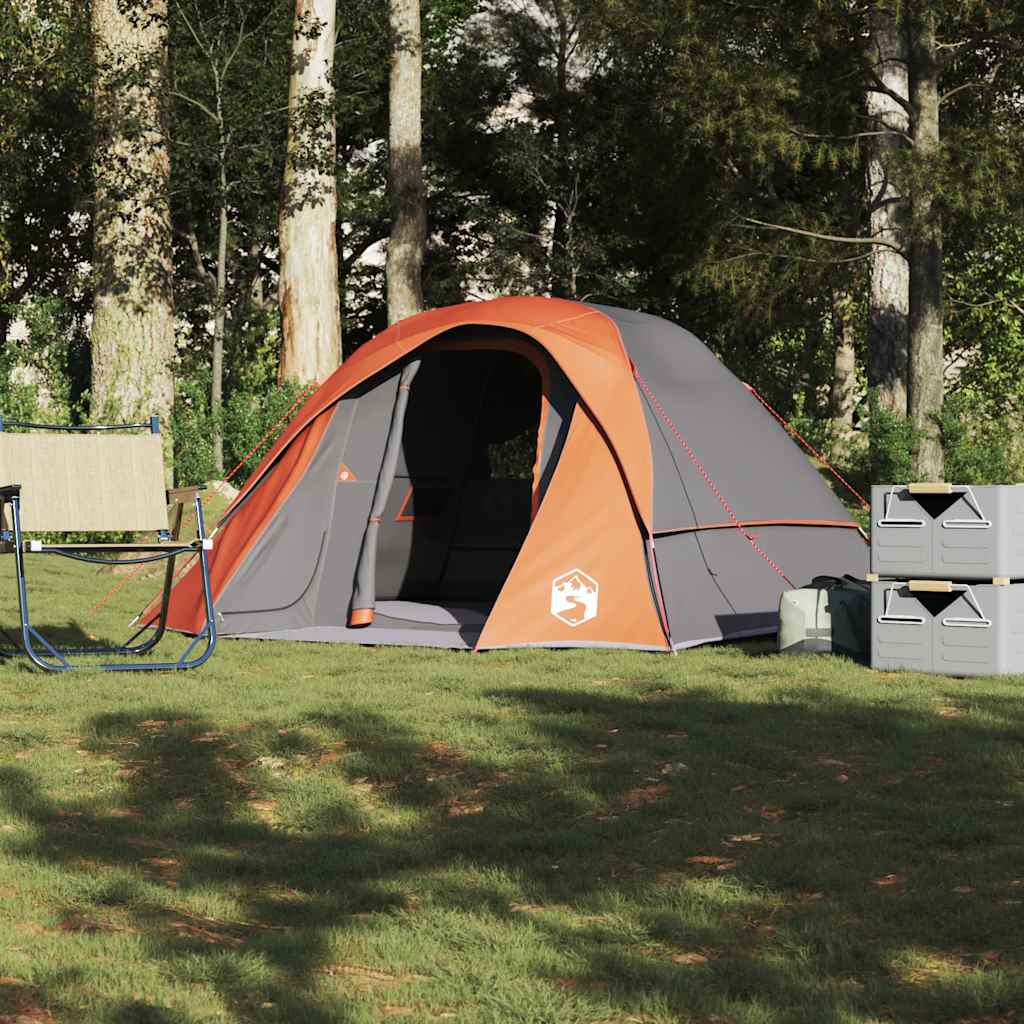 vidaXL Family Tent Cabin 6-Person Grey and Orange Waterproof - 37572