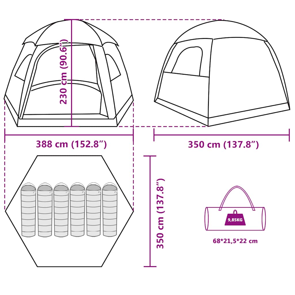 vidaXL Family Tent Igloo 6-Person Green Waterproof
