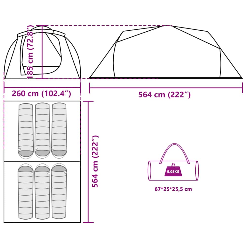 vidaXL Family Tent Tunnel 6-Person Blue Water-resistant