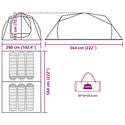 vidaXL Family Tent Tunnel 6-Person Grey and Orange Water-resistant