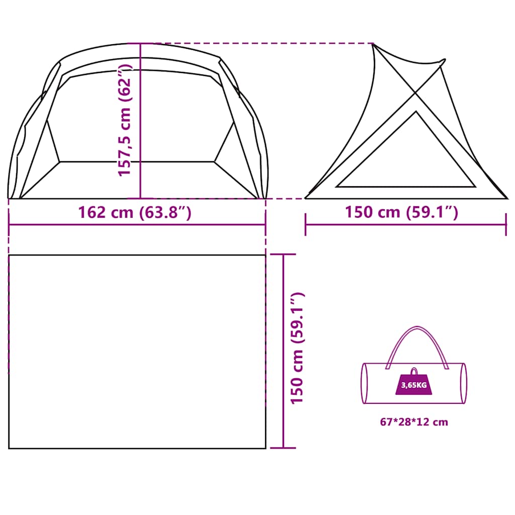 vidaXL Beach Tent 2-Person Sea Green Waterproof