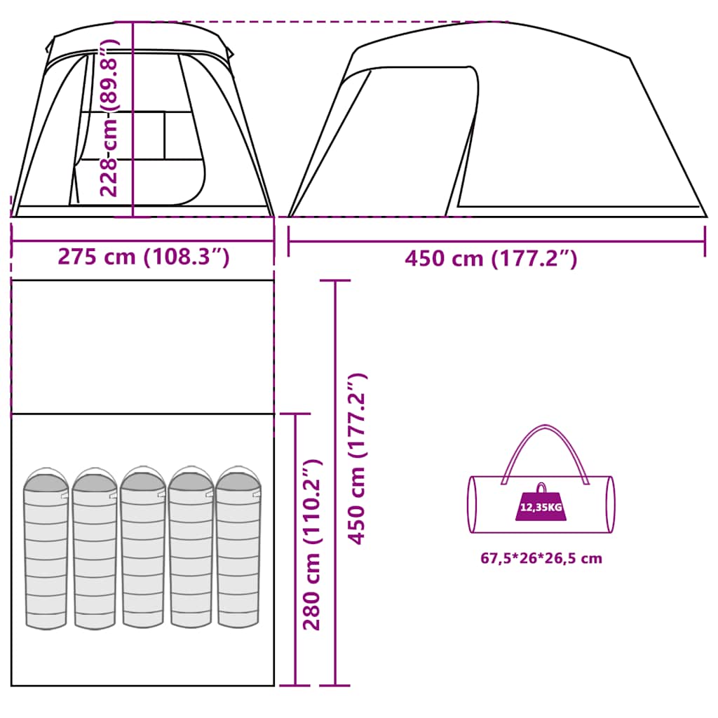 vidaXL Camping Tent with Porch Dome 5-Person Blue Waterproof
