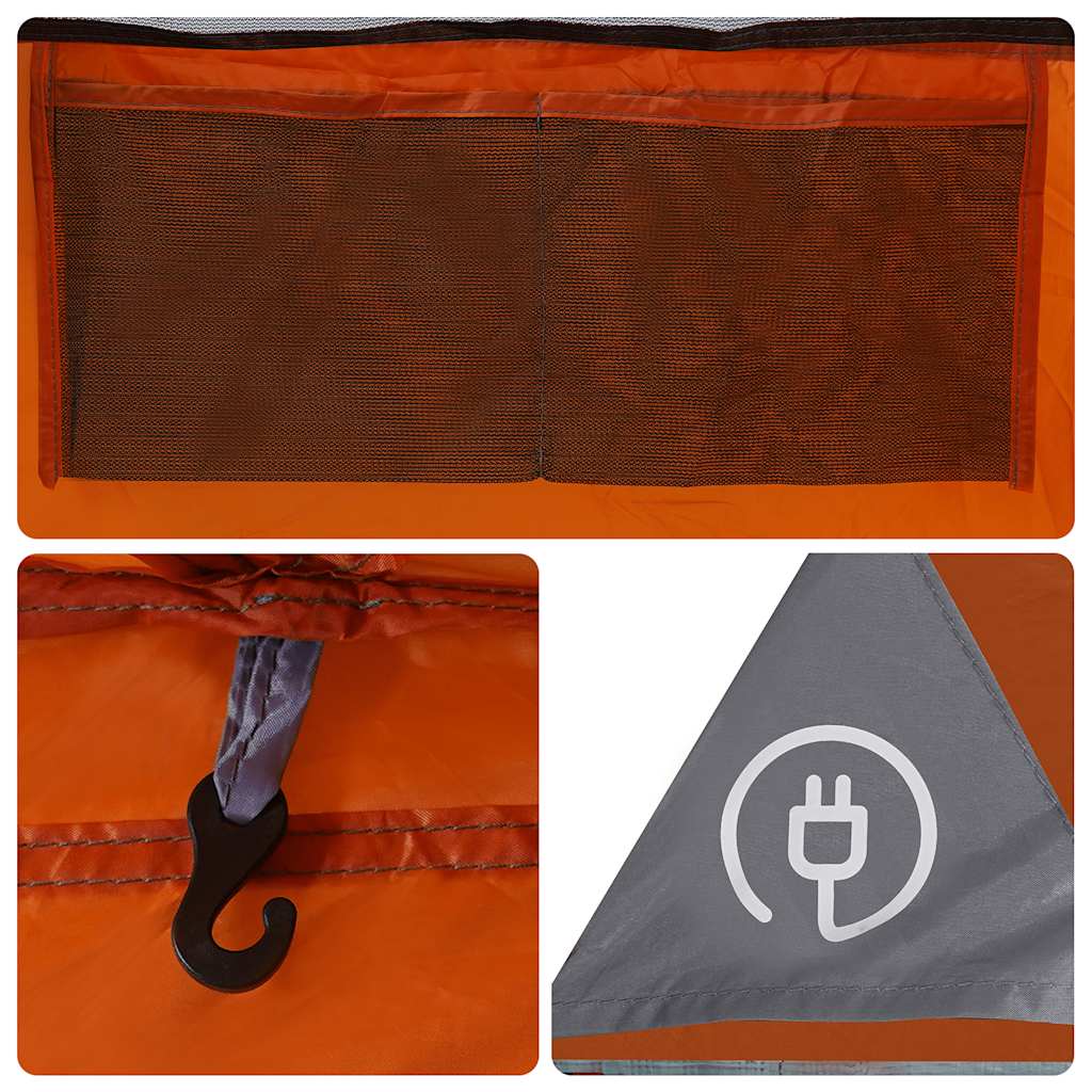 vidaXL Camping Tent with Porch Dome 5-Person Grey and Orange Waterproof