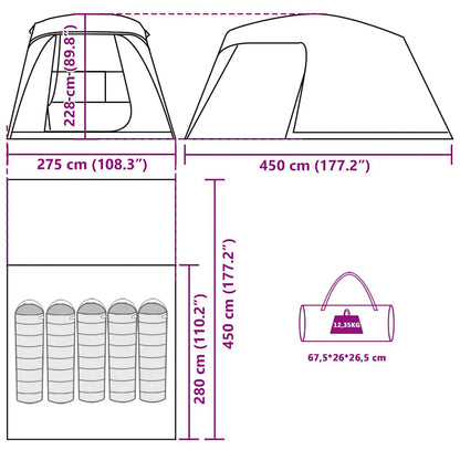 vidaXL Camping Tent with Porch Dome 5-Person Grey and Orange Waterproof