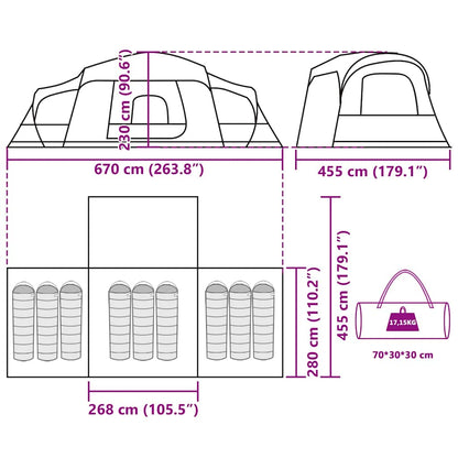 vidaXL Family Tent with Porch Dome 9-Person Grey and Orange Waterproof