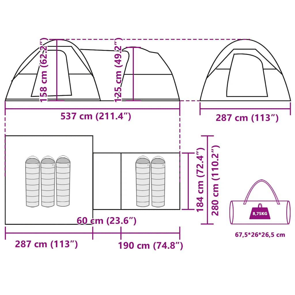 vidaXL Camping Tent 5-Person Blue Waterproof - 37696