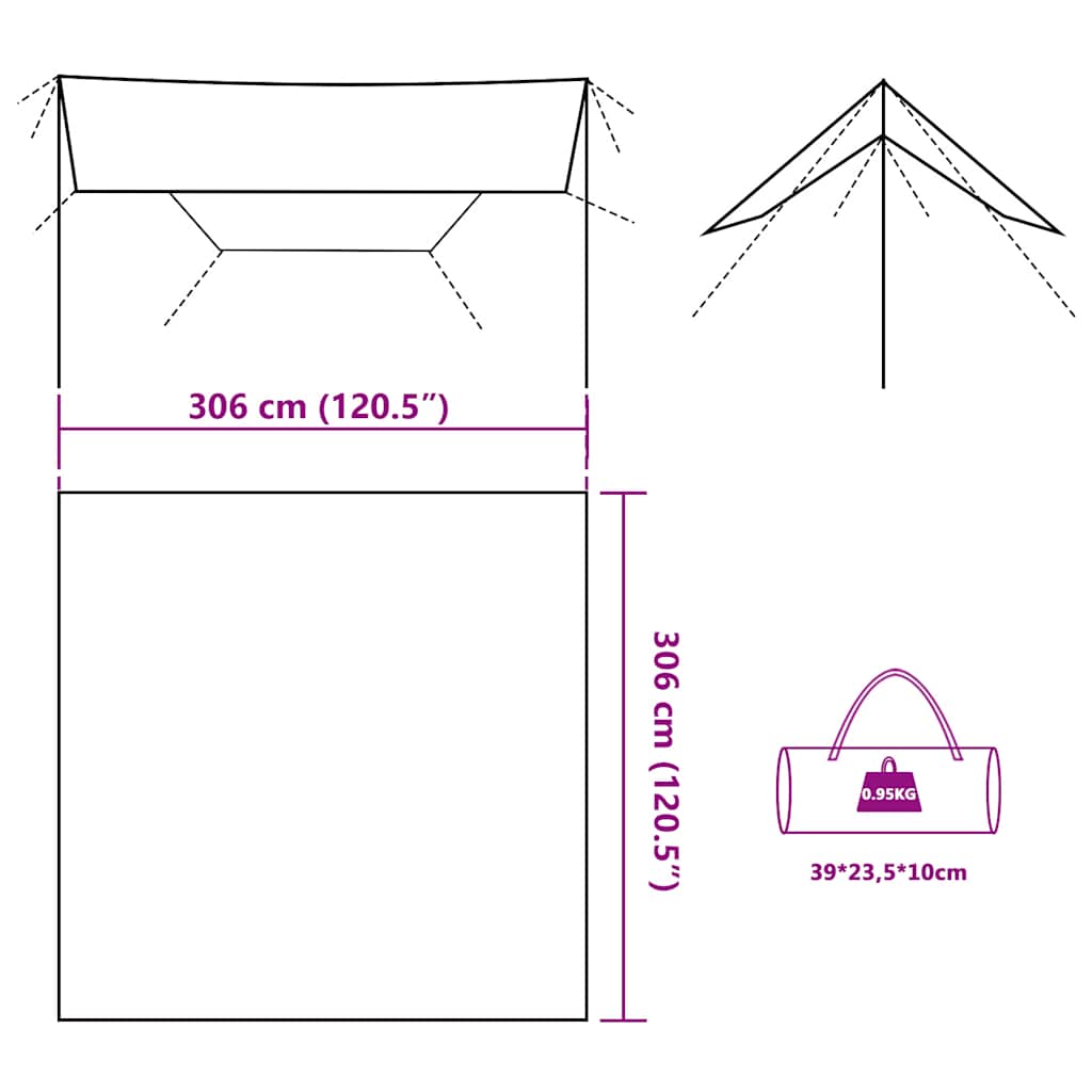 vidaXL Camping Tarp Olive Green 306x306 cm Waterproof