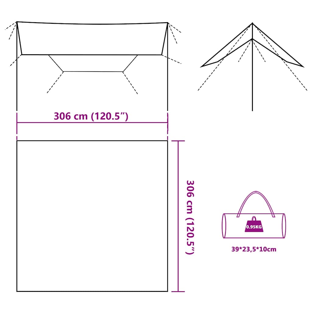 vidaXL Camping Tarp Camouflage 306x306 cm Waterproof - Green