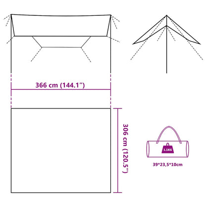 vidaXL Camping Tarp Olive Green 366x306 cm Waterproof