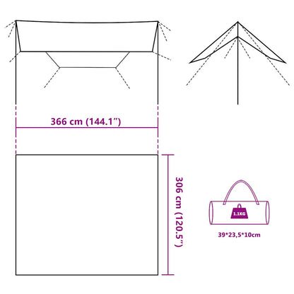 vidaXL Camping Tarp Camouflage 366x306 cm Waterproof - Green