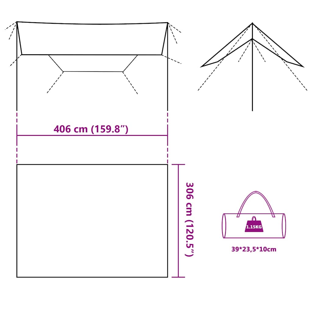 vidaXL Camping Tarp Brown 406x306 cm Waterproof
