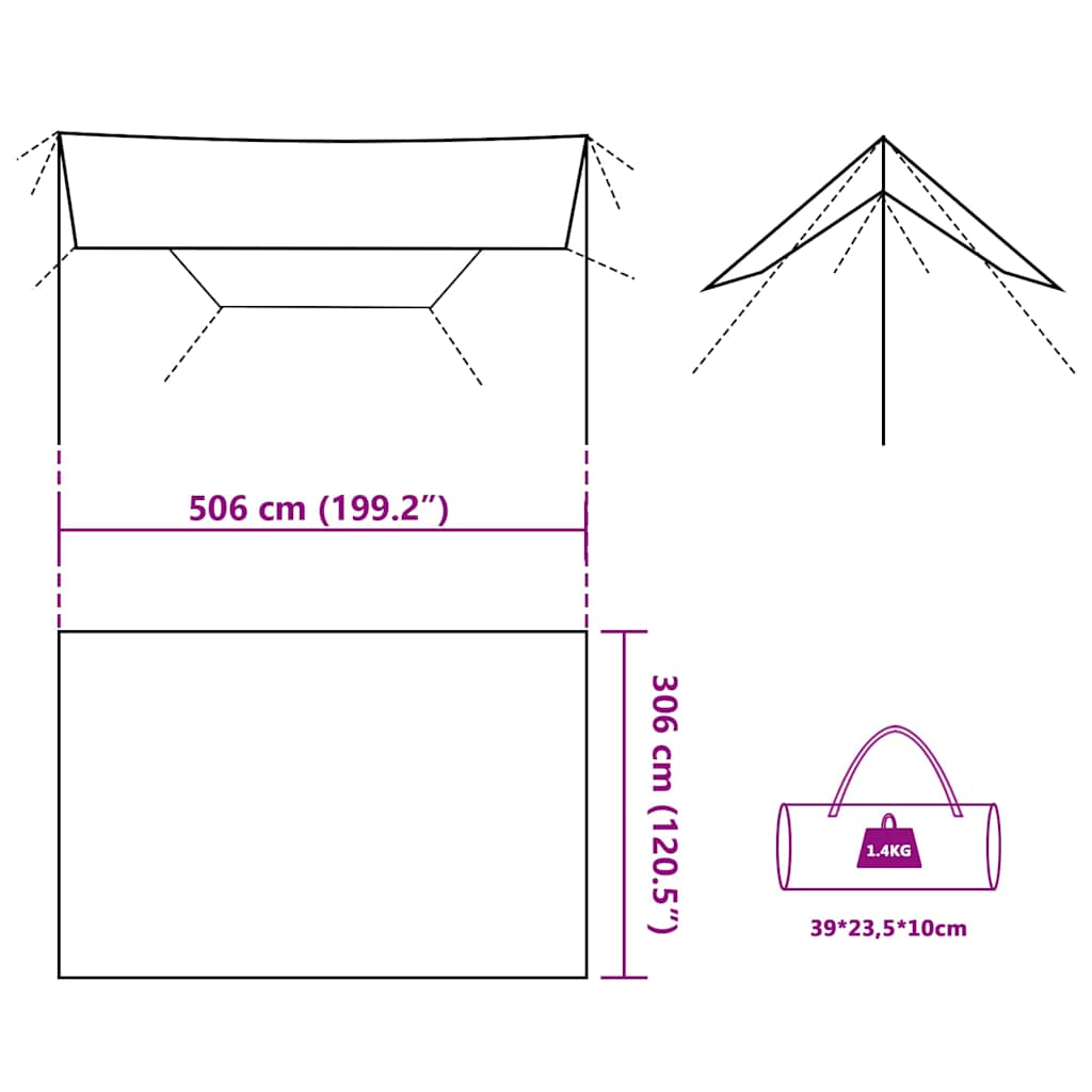 vidaXL Camping Tarp Olive Green 506x306 cm Waterproof