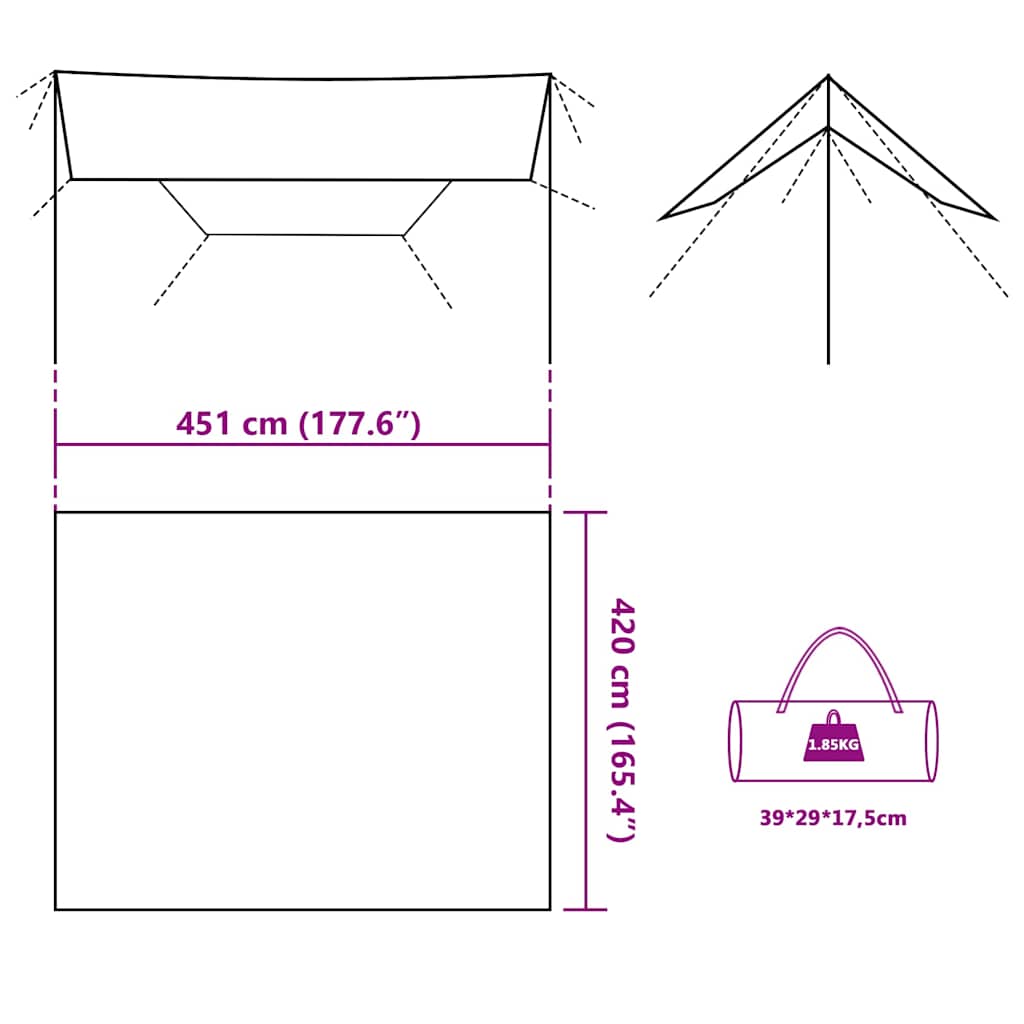 vidaXL Camping Tarp Brown 451x420 cm Waterproof