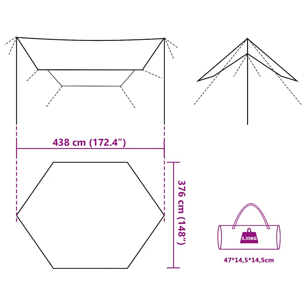 vidaXL Camping Tarp Olive Green 438x376x212 cm Waterproof