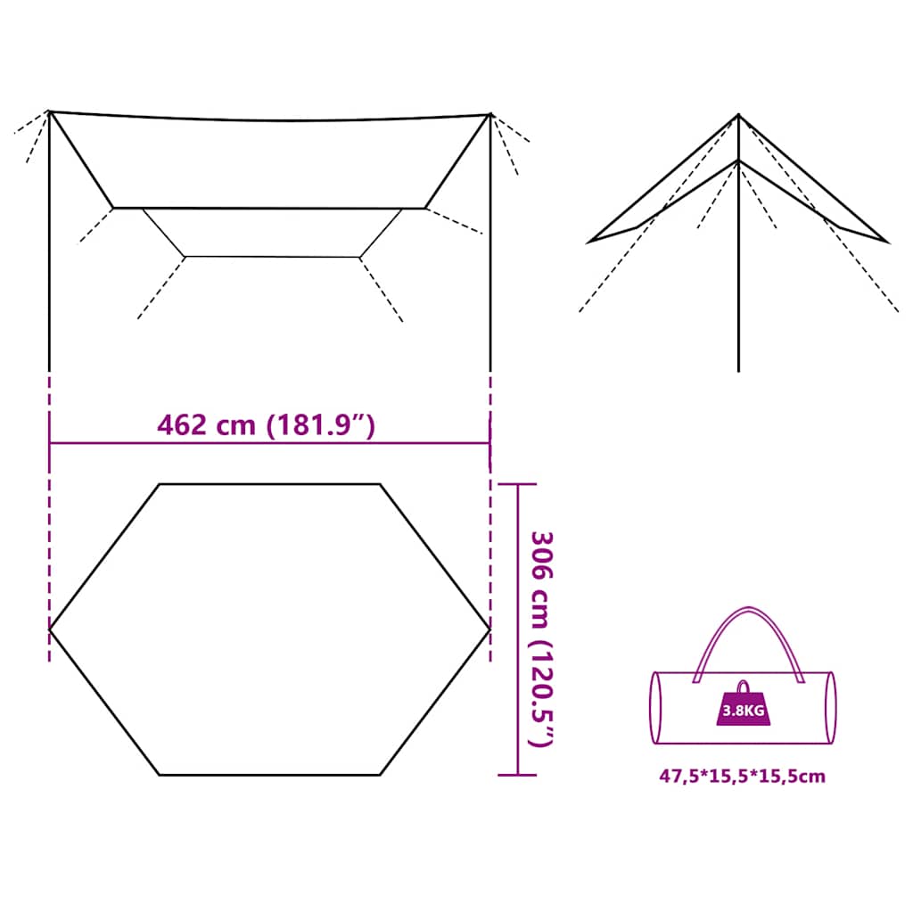 vidaXL Camping Tarp Olive Green 462x306x211 cm Waterproof