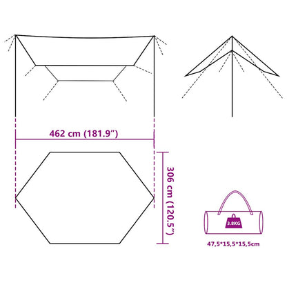 vidaXL Camping Tarp Olive Green 462x306x211 cm Waterproof