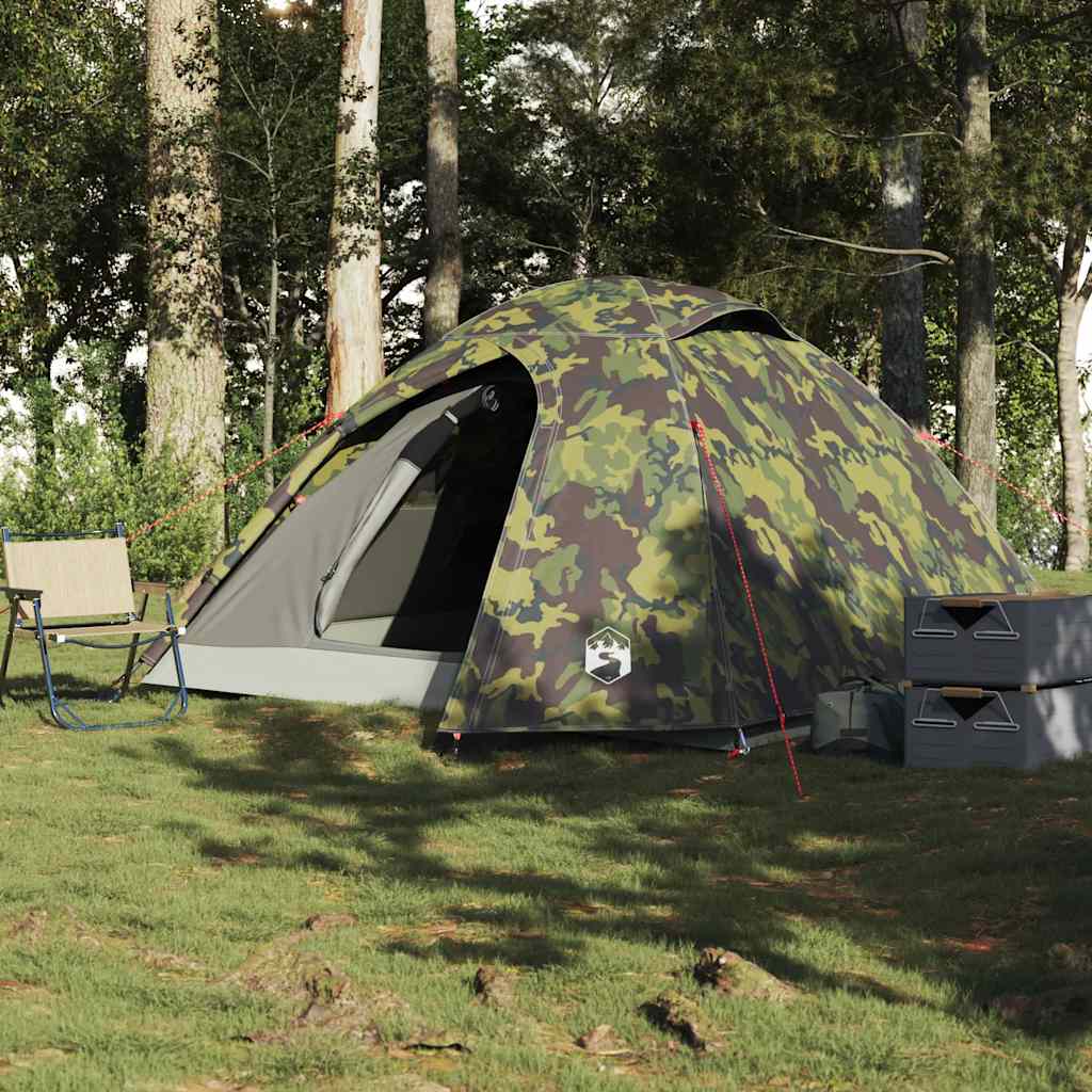 vidaXL Camping Tent Dome 4-Person Camouflage Waterproof - Green